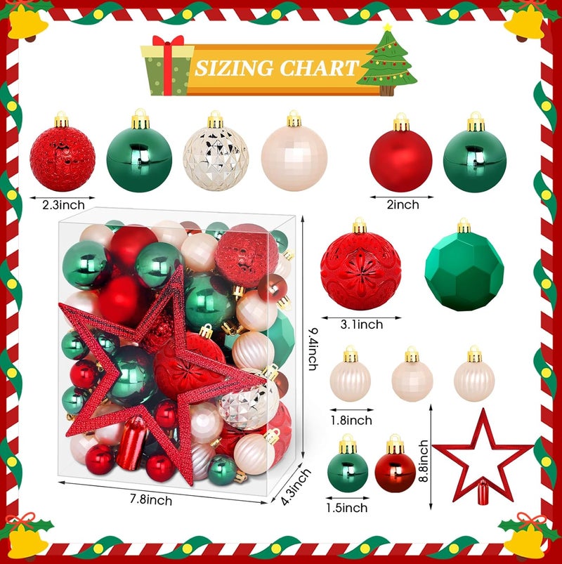TranquilBliss 50 Pcs Christmas Ornaments Set with Strings, Christmas Ball Ornaments Set with Hanging Strings, Shatterproof Christmas Decorations Ornaments for Xmas Tree (Red and Green) - Image 2